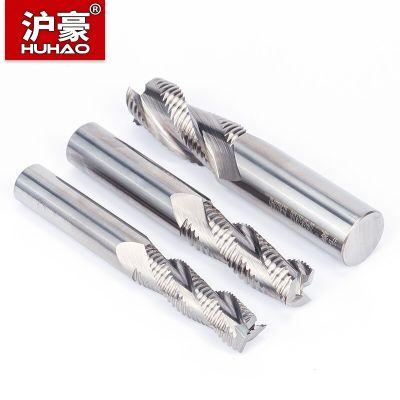 HUHAO 50 มม. 75 มม. 100 มม. Hrc55 3 ขลุ่ยคาร์ไบด์ Milling Cutter Endmill สำหรับอลูมิเนียมขยายเคลือบ Wave Blade Router Bit