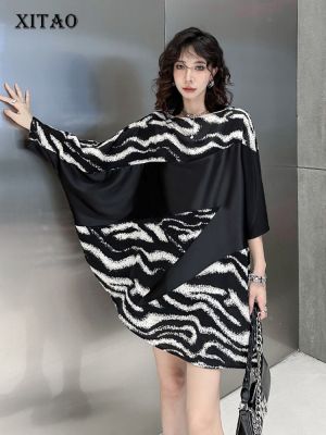 XITAO Dress  Women Fashion Loose Batwing Sleeve Dress