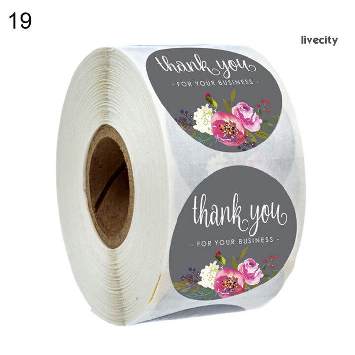 livecity-500pcs-floral-pattern-thank-you-stickers-roll-gift-wraps-wedding-card-decals