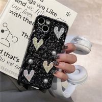 เคส TPU นิ่มลายหินชุบโทรศัพท์มือถือ3D สำหรับตกแต่งไข่มุกรูปหัวใจสำหรับความรัก iPhone 14 Plus 13 Pro Max Iphone11 12 Pro