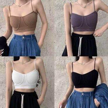 เสื้อสายเดี่ยวไหมพรมแฟชั่นมินิมอล-ครอปสั้น-สไตล์เกาหลี-free-size-bra-977