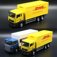 รถคอนเทนเนอร์ Scania 1/64โมเดลรถของเล่น TGS DHL รถขนส่งทางวิศวกรรมโลหะหล่อขนาดเล็กในเมือง RMZ ของขวัญเด็กผู้ชาย