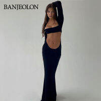 BANJEOLON ชุดเซ็กซี่สีทึบ กระโปรงรัดรูปด้านบนกลวง เสื้อแฟชั่นผญ BAN268