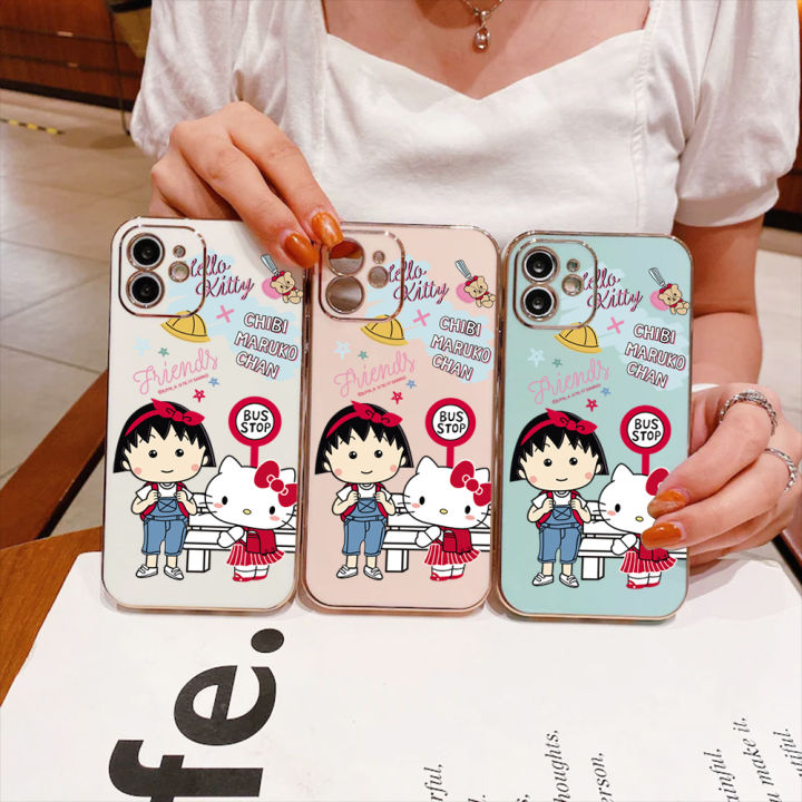 ggk-ฟรีสายคล้องอินฟินิตี้30วีไอพี-การ์ตูน-chibi-maruko-chan-kity-เคสลายขอบสี่เหลี่ยมแมวเด็กผู้หญิงชุบเคสโทรศัพท์เคสโทรศัพท์นิ่มสุดหรู