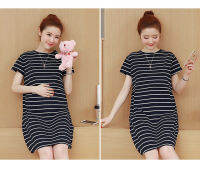 hapais mall Round neck knee length Short Sleeve Striped Maternity Skirt