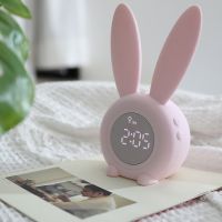 Cartoon LED Digital Alarm Clock Electronic LED Display Sound Control Rabbit Night Lamp Desk Rechargeable Clock