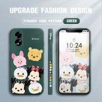 เคสโทรศัพท์สำหรับ OPPO A18 A38การ์ตูนมิกกี้เมาส์เคสโทรศัพท์ดีไซน์ลายขอบสี่เหลี่ยมปลอกซิลิโคนน้ำเคสกล้องคลุมทั้งหมด