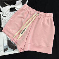 【High Quality】Summer New Letter Drawstring Elastic Waist Shorts Academy Style Reduced Age Sweet Versatile Straight Leg Pants