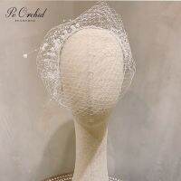 PEORCHID Pearls Birdcage Veil Bridal Hair Accessories Party Headwear White Wedding Short Blusher Veil Fascinator Face Net Mask Hair Accessories