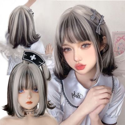 【jw】♠❦▩ Short Gray Bangs Synthetic Wig Fashion Temperature Resistant Woman