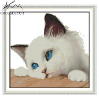 Blue Catพิมพ์Aidaผ้าCross Stitchชุดสัตว์รูปแบบแสตมป์แคนวาสHandmade DMC 14CT 11CTเย็บปักถักร้อยDIYเย็บปักถักร้อยด้ายฝ้ายโรงงานOutlet Room Home Decorหัตถกรรมของขวัญเย็บผ้าชุดขาย