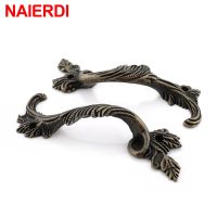 NAIERDI 2PCS Antique Furniture Handles Leaves Striped Carved Handle Drawer Door Knobs Jewelry Box Bronze Cabinet Pulls Cupboard Door Hardware Locks