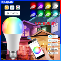 KpapaK หลอดไฟ WIFI อัจฉริยะ Matter เชื่อมต่อโดยตรง WiFI RGB + E27หลอดไฟสีขาวอุ่น9W ควบคุมด้วยเสียงหลอดไฟ Wifi อัจฉริยะเรื่องการควบคุมแอพนำสมัยใช้งานการควบคุม