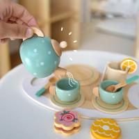 Tea Party Tableware Wooden Handiccraft Toy Kitchen Pretend Play Set for Toddlers Kids Birthday Gift Favors Kitchen Toys Gift