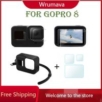 เคสซิลิโคนป้องกันสำหรับ Gopro Hero 8กระจกนิรภัยสีดำฟิล์มป้องกันหน้าจอสำหรับ Go Pro 8อุปกรณ์เสริม