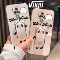 VRQR สำหรับ Motorola MOTO E7 MOTO E7 Plus 6DStraight Edge ชุบที่บังน้ำแข็งแพนด้ายืนรูปแบบหรูหราคุณภาพสูงเคสโทรศัพท์