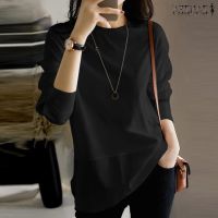 COD dhdfxcz ZANZEA Women Korean Daily Casual Long Sleeves Round Neck Solid Color Thin Blouse