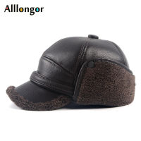 Leather Bomber Hats Mens Winter Earflap Hat Ushanka Head Hood 2021 Autumn Warm Faux Fur Wool Earflaps Baseball Cap Male Thicken