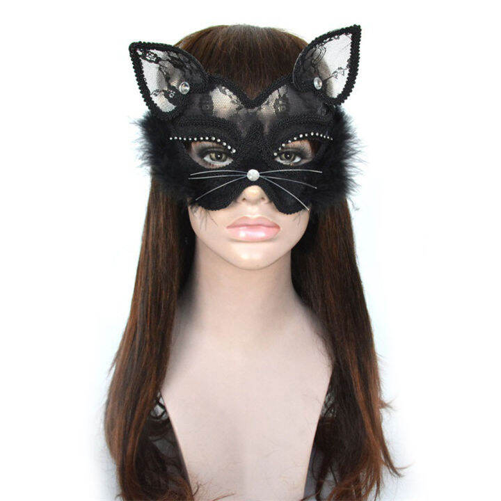 ONFIN Fashion Women Cat Eye Black Lace Halloween Christmas Venetian ...