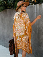 Fitshinling ชาติพันธุ์ Vintage Beach Kimono ดอกไม้สีเหลือง Oversize บิกินี่ Cover Up ชุดว่ายน้ำ2022ฤดูร้อน Bohemian ไม่สม่ำเสมอ Cardigan