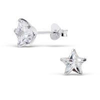 Silver thai  925 Sterling Silver High Quality Clear Star CZ Stud Earringsเครื่องประดับต่างหูรูปดาวสีขาว