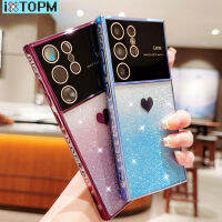 เคสโทรศัพท์หน้าต่างใหญ่เคลือบทองไล่ระดับสีสำหรับ Samsung S23บวกกับ S22 S21เคส A23กันกระแทกพร้อมกล้องเคสกันกระแทกฝาหลัง