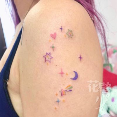 Waterproof Temporary Tattoo Sticker Colorful Stars Moon Love Tattoo Flash Tattoo Arm Female