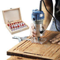 Wood Router Kit 15Pc 14 "Collets Router Bits 600W 110220V ลามิเนตแกะสลักมือเครื่องช่างไม้ Slotting เครื่องมือ