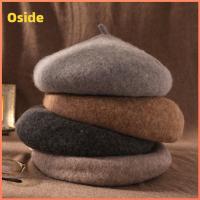 OSIDE สีทึบทึบ หมวกเบเร่ต์ขนสัตว์ ขนสัตว์หนาขึ้น อบอุ่นและอบอุ่น หมวกจิตรกรหญิง แข็งและแข็งแรง 10สี หมวกเบเร่ต์ศิลปิน หญิงหญิงหญิง