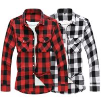 New Fall Mens Long Sleeved Plaid Shirt with Two Chest Pockets Single Breasted Lapel Cotton Shirts Big Size Male Top Chemise 7XL