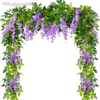 7Ft White Wisteria Artificial Flowers Garland Purple Vine Silk Leave Hanging Flower For Home Garden Wedding Arch Floral Decor