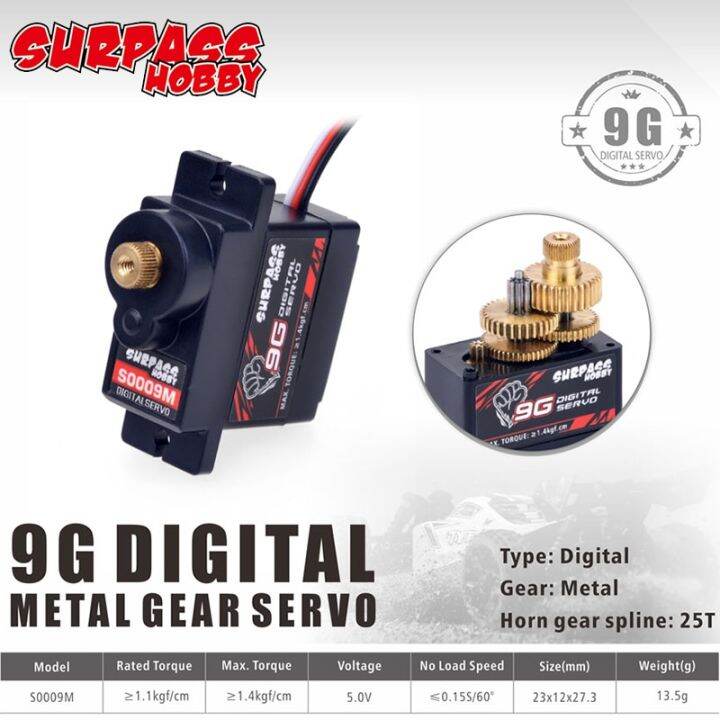 SURPASS Hobby Metal Servos S0009M 9g 1.9KG Servo Metal Gear Motor for RC Airplane Robot Car Duct