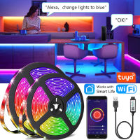 Tuya WiFi LED Strip Light Smart Life ยืดหยุ่น USB RGB5050เดสก์ท็อปหน้าจอ BackLight Diode เทปรองรับ Alexa Home *