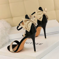 2021 Summer y Women Blue Heels Silk Sandals Extreme 10cm High Heels Sandals Butterfly Knot Buckle Strap Sandals Wedding Shoes