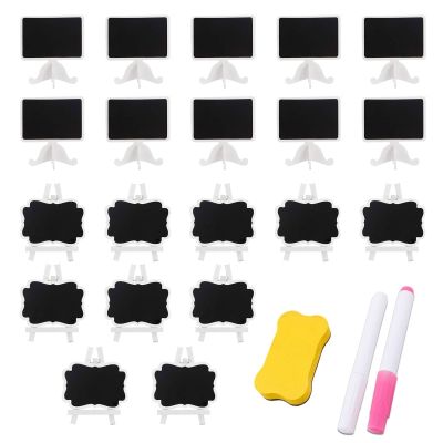 20 Pack Wooden White Framed Chalkboard Labels with Easel Stand Mini Chalkboard