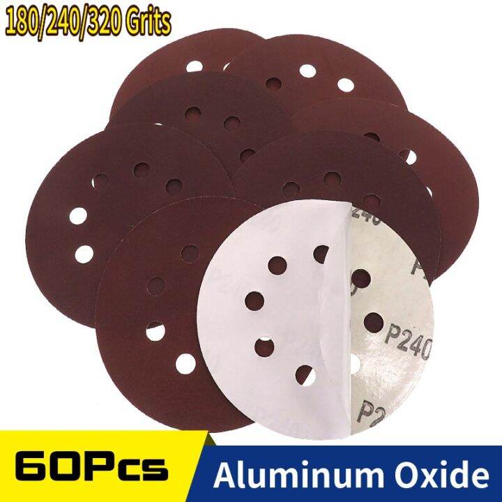 60 Pcs 5 Inch 125MM 8 Holes PSA Sticky Sanding Discs 180/240/320 Grits