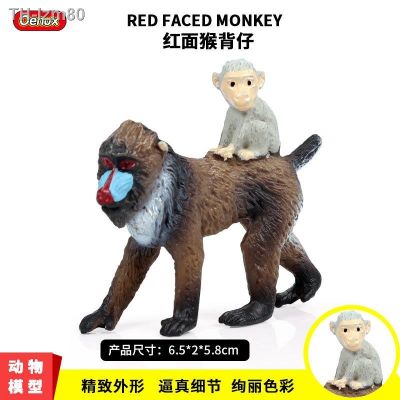 🎁 ของขวัญ Childrens simulation model of solid wildlife back young red monkey zoo baboon gorilla toys