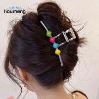 HOUMENG 11.5ซม. ค่ะ ที่หนีบผมโลหะแบบเรียบง่าย สีสันสดใส ลูกปัดเม็ดเดี่ยว สง่างามเรียบหรู สไตล์โดปีน หญิง/หญิง