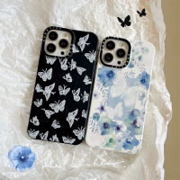 《KIKI》CASE.TIFY Liquid silicone Phone case for iphone 14 14plus 14pro 14promax 13 13pro 13promax Creative Watercolor butterfly pattern Soft case for iphone 12 12pro 12promax 11 11promax Classic popular phone case Black blue