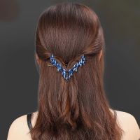 [hot]✐  New v-shaped blue crystal hair clip angel wings rhinestone top edge temperament women fashion accessories