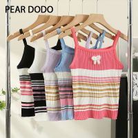 PEAR DODO เสื้อสายเดี่ยวถักลายสีรุ้งสำหรับผู้หญิงสไตล์เกาหลี