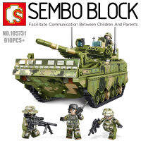 บล็อกตัวต่อรถถัง พร้อมมินิฟิกเกอร์ 4 ตัว SEMBO BLOCK 105731 จำนวน 910 ชิ้น