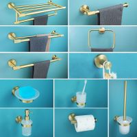 【CC】₪☋✼  steel matte black and brushed gold towel bar hook toilet paper brush bathroom accessories