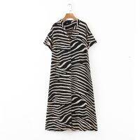 Tangada 2021 fashion women animal print summer dress loose short sleeve ladies midi dress HY225