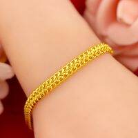 กำไลข้อมือบริสุทธิ์18K 999สีเหลือง6มม. สำหรับผู้หญิงกำไลข้อมือจิลเวอร์รี่ของขวัญคริสมาตส์จะไม่จางหายสำหรับงานแต่งงานแบบคลาสสิก