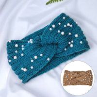 New Pearl Knitted Cross Headbands For Women Girls Handmade Hair Accessories Autumn Winter Headwear Ear Warmer Elastic Hair band