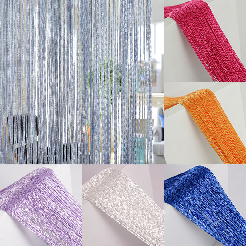 Pzcf 100 * 200Cm Hiasan Pintu Hiasan Tetingkap Buta Tassel Garis Gantung Tirai Stripe Tirai Tirai Poliester Pembahagi Bilik Warna Pepejal panel Putih