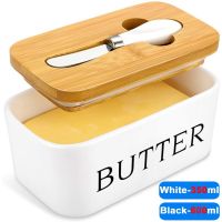 Butter Dish Ceramic Butter Dish with lid and Stainless Steel Butter Knife Spreader Butter Keeper Double Silicone Seals Easy C