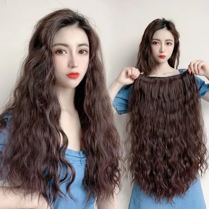 Wig for woman hair extension human hair washable curly Female Long Curly  Hair U-shaped Big Wave Fluffy Corn Perm Long Hair One Piece Invisible Wool  Roll Wig Piece | Lazada PH