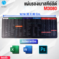 แผ่นรองเมาส์ ขนาด 30 X 80 Cm. รุ่น M3080 แผ่นรองเมาส์ขนาดใหญ่ Mouse Pad แผ่นรองเมาส์ Shortcut Keys สกรีนคีย์ลัด โปรแกรม MS office word excel